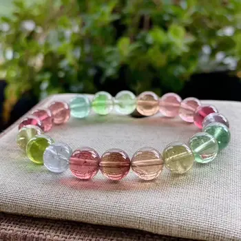 

9.5mm Certificate Natural Colorful Tourmaline Quartz Rainbow Bracelet Clear Round Beads Brazil Women Men Crystal Gemstone AAAAAA