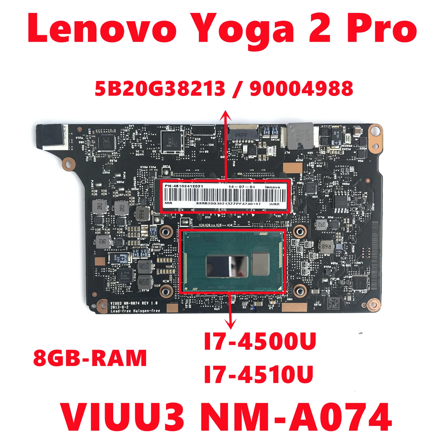 Motherboard For Lenovo Yoga 2 Pro VIUU3 NM-A074 With i3/i5/i7 CPU