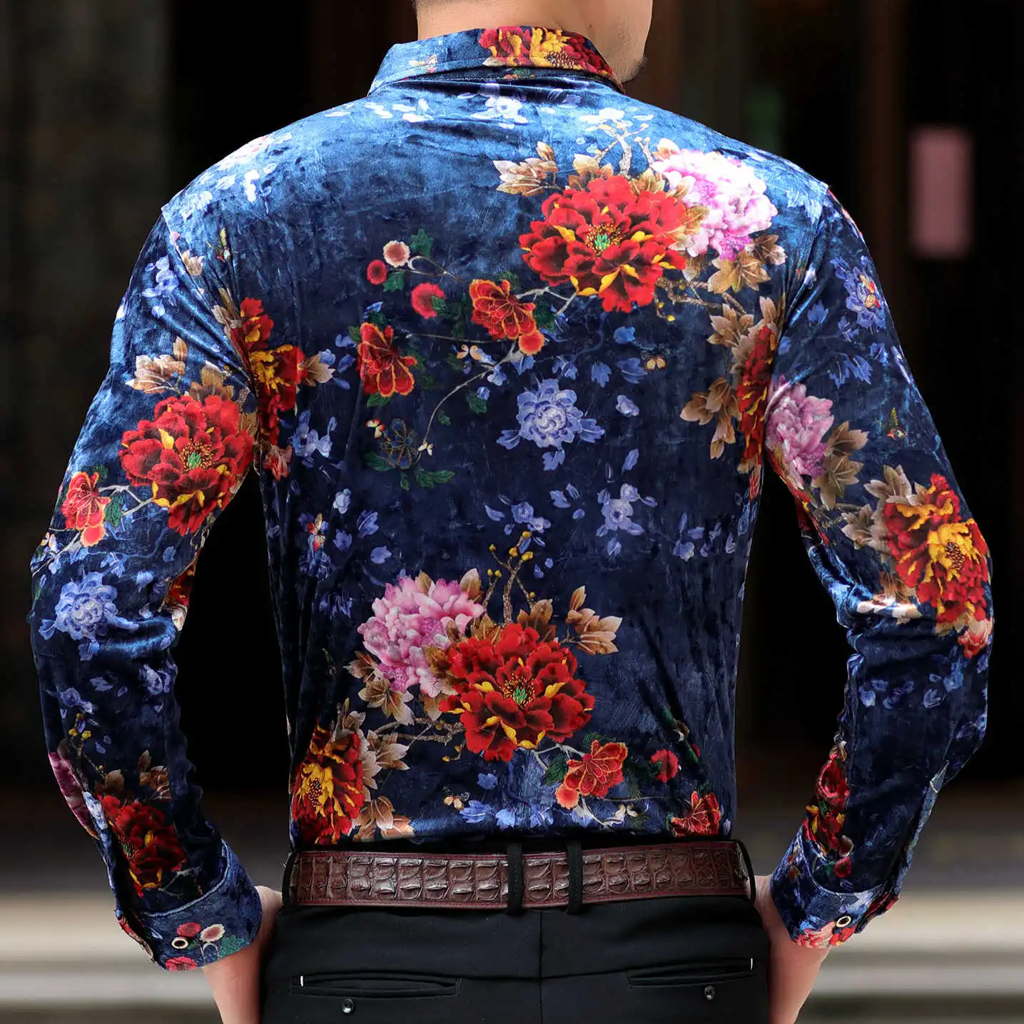 Повседневная Женская сорочка Homme мужские рубашки Slim Fit Mannen Kleding бархатная рубашка с цветочным принтом для мужчин Осенняя деловая рубашка с длинными рукавами Camicia Uomo