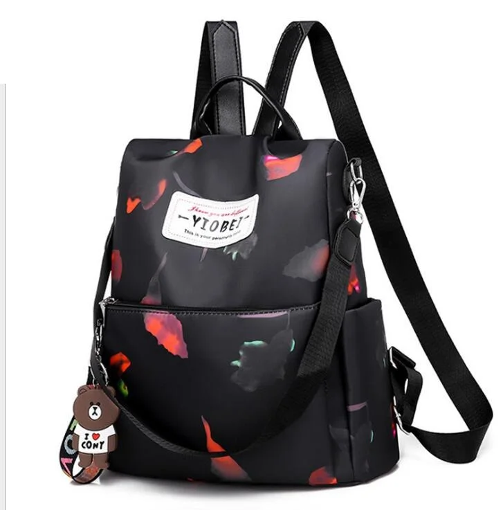 Mochilas mujer новая ткань Оксфорд водонепроницаемый студент сумка Повседневная Рюкзак женские уличные сумка mochila feminina CL05 - Цвет: Black flower