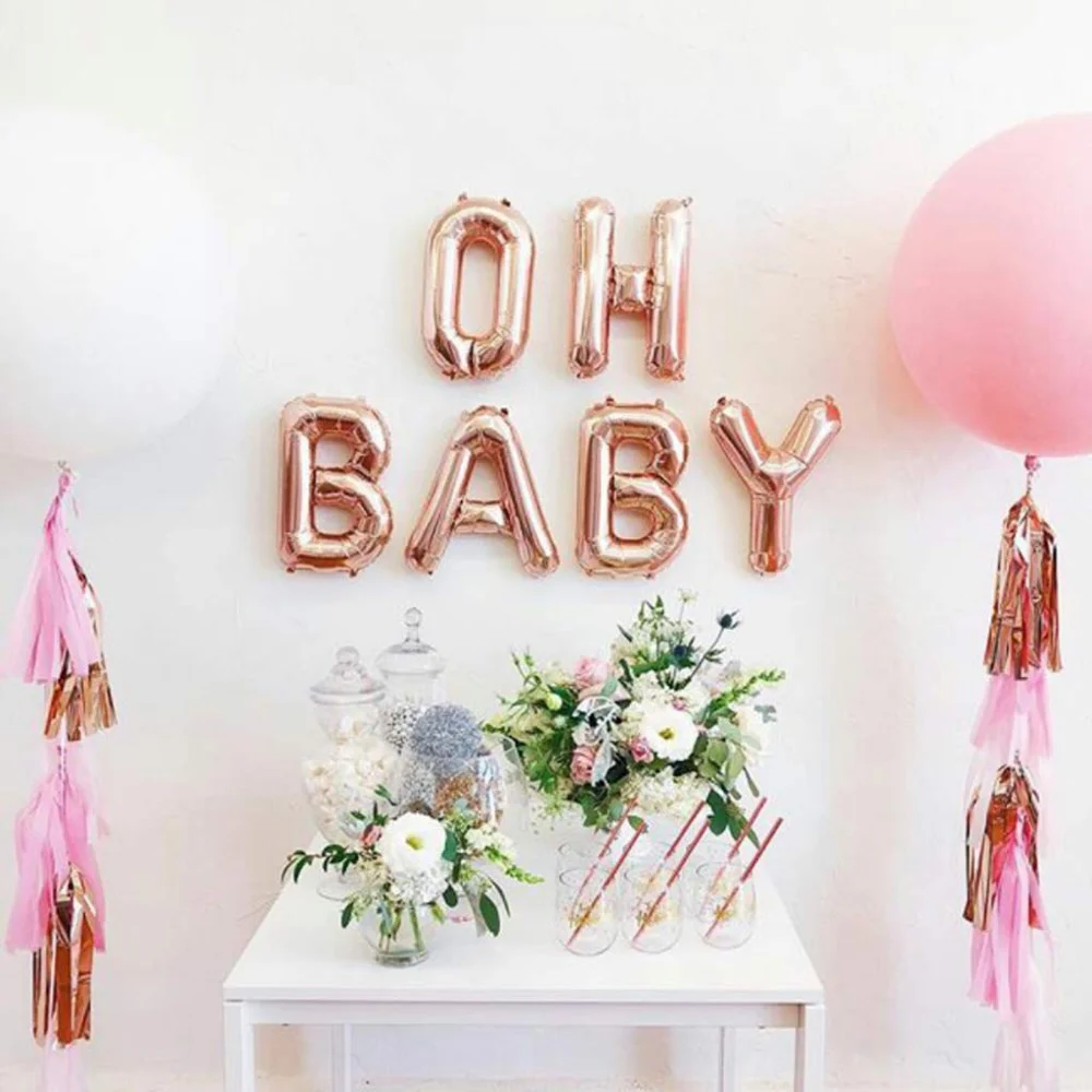 16 дюймов розовое золото "OH BABY" надувные буквы вечерние для украшения детского душа дни рождения и свадьбы принадлежности DIY подвесные покрытые фольгой шары - Цвет: rose gold