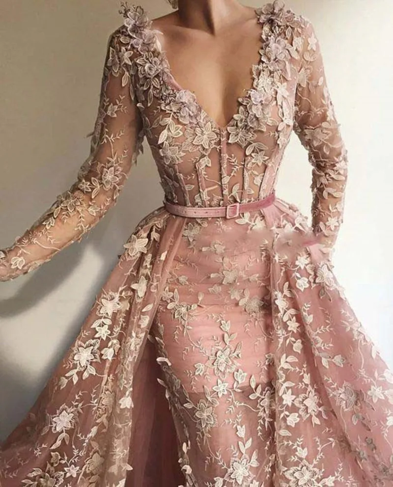 Dusty-Pink-Overskirts-Mermaid-Prom-Dresses-Long-Sleeve-V-Neck-Full-Appliques-Elegant-Evening-Dress-with (1)