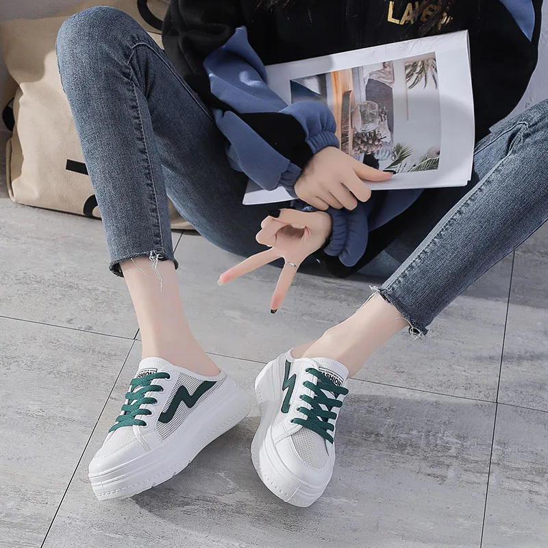 Spring Summer Trend Women Vulcanized Shoes Breathable Light Comfortable White Shoes Student Fashion Mesh Platform Shoes