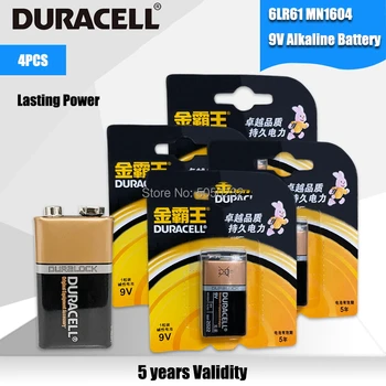 

4pc Original DURACELL High Performance 9V 6F22 PPP3 6LR61 MN1604 Alkaline Battery For MP3 Walkman Wireless Doorbell Headset