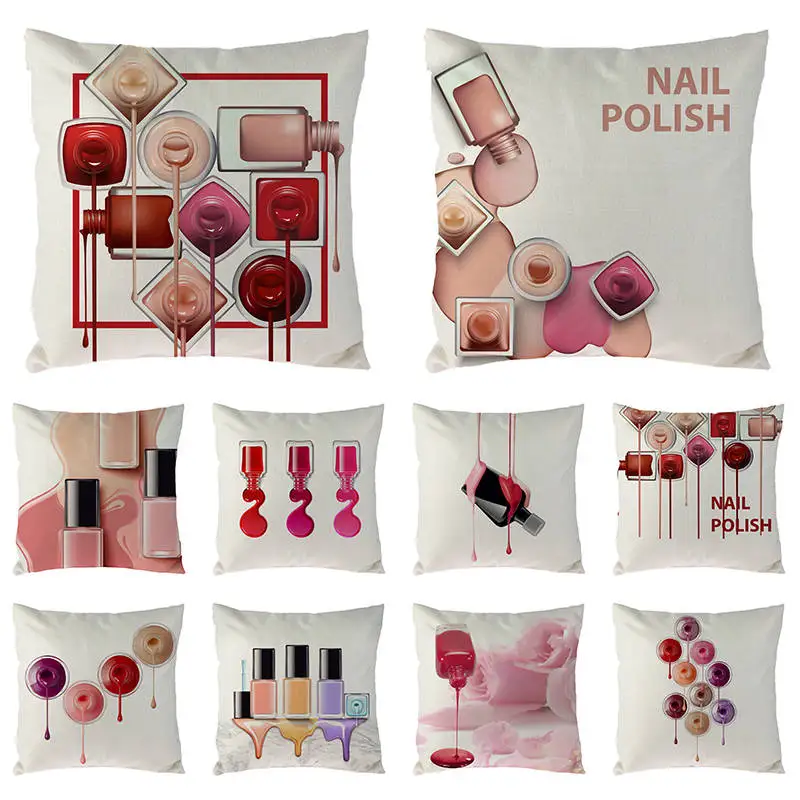 

New Cosmetics Perfume Bottles Nail polish Lipsticks Pillow Cover Linen Cotton Decorative Pillow Cushion Cover Throw Pillows 1570