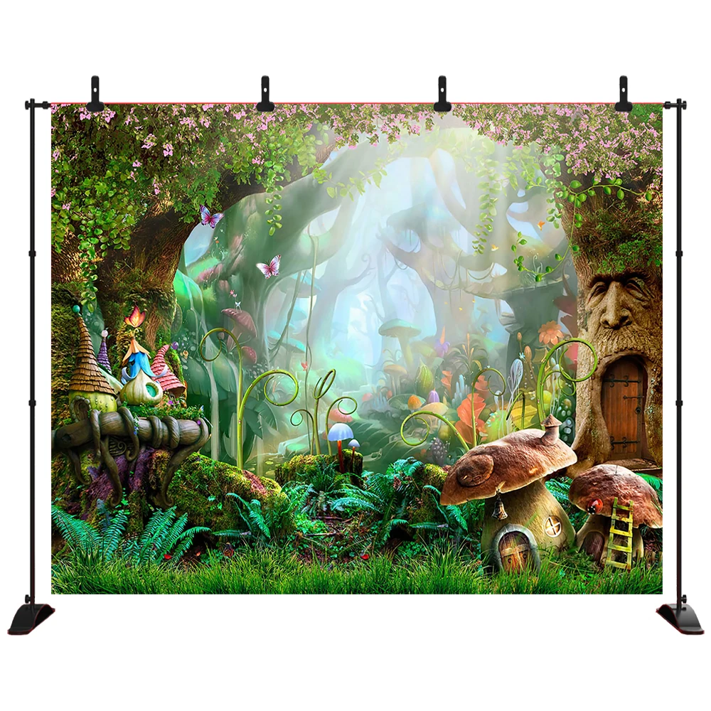 

Vinyl Fairy Tale Children Background Cartoon Mushroom Castle Photography Backdrop Dream Magic Forest Backgrounds for Studio