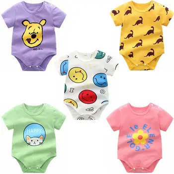 

Baby Onepiece Summer Pure Cotton Clothes Baby Boy Short Sleeve Cartoon Bodysuit 2020 New Clothes Newborn Girl Climbing Pajama