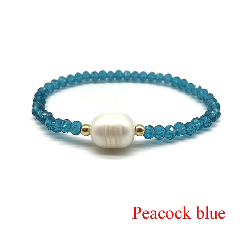 Эластичные браслеты ручной работы с пресноводным жемчугом для женщин, ювелирные изделия в стиле бохо, растягивающиеся браслеты, ювелирные изделия из настоящего жемчуга, подарок для женщин - Окраска металла: Peacock Blue