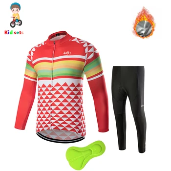 

Aofly Red triangle go pro winter Thermal Fleece children's long sleeved cycling jersey sets boys and girls Balance bike clothing