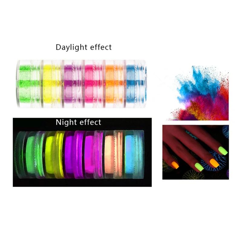 Dust Nail Art Decorations For Manicure Nails Glitter Powder Neon Phosphor Powder Nail Glitter Powder Hot Sale