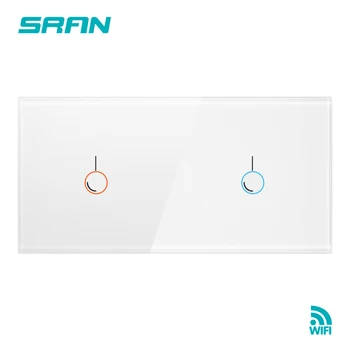 

SRAN UK wall wireless switch，2gang wifi touch switch crystal glass panel 172mm*86mm ，work with Alexa/Google Home in ewelink app