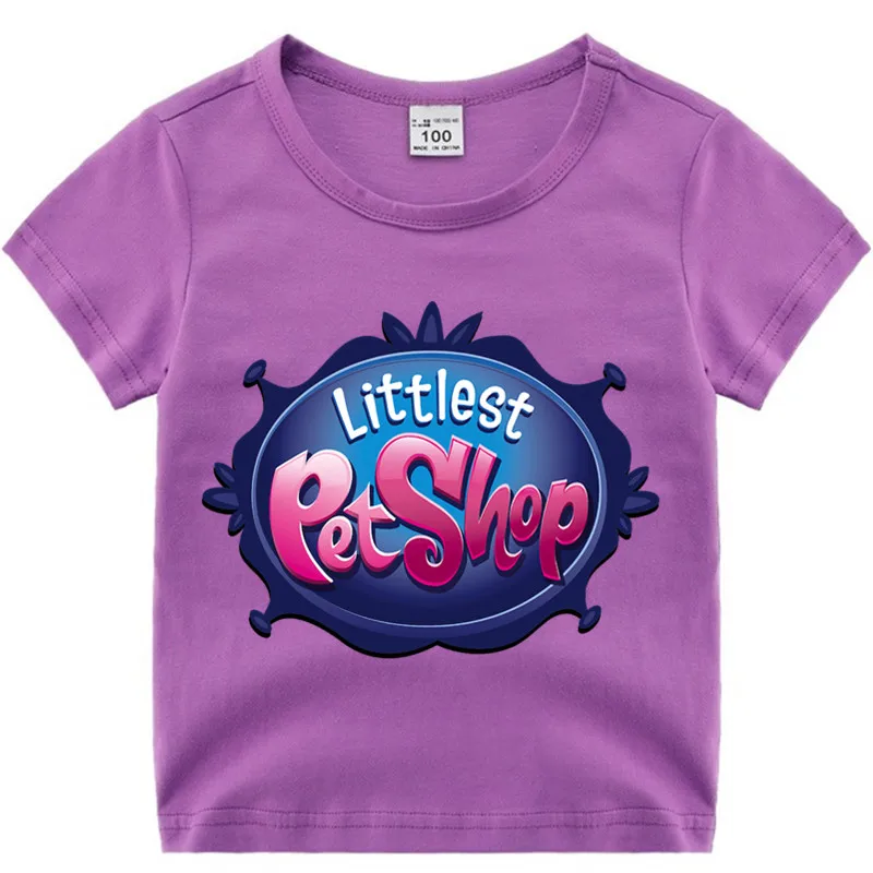 Хлопковая футболка для маленьких мальчиков и девочек с аниме «Littlest Pet Shop» детская Рождественская рубашка детская футболка для малышей с героями мультфильмов Роскошный топ - Цвет: T127E-purple