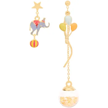 

Cute Baby Elephant Balloon Earrings Glass Ball Long Ear Stud Silver Needle Earrings Ear Rings Women's Non-symmetrical Ear Stud