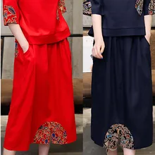 Женская юбка миди в Ретро этническом стиле, юбка с принтом, свободная Однотонная юбка до середины икры, faldas de mujer de cintura alta# y3