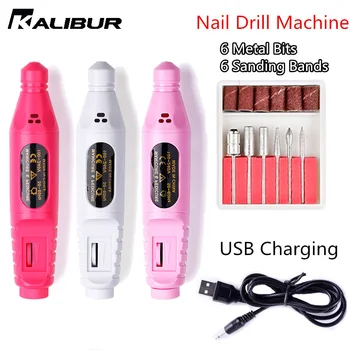 

KALIBUR USB Charging Nail Electric Pen Nail Machine Drills Remove Polish Pedicure 6pcs Nail File Sanding Bands Nail Art Machine