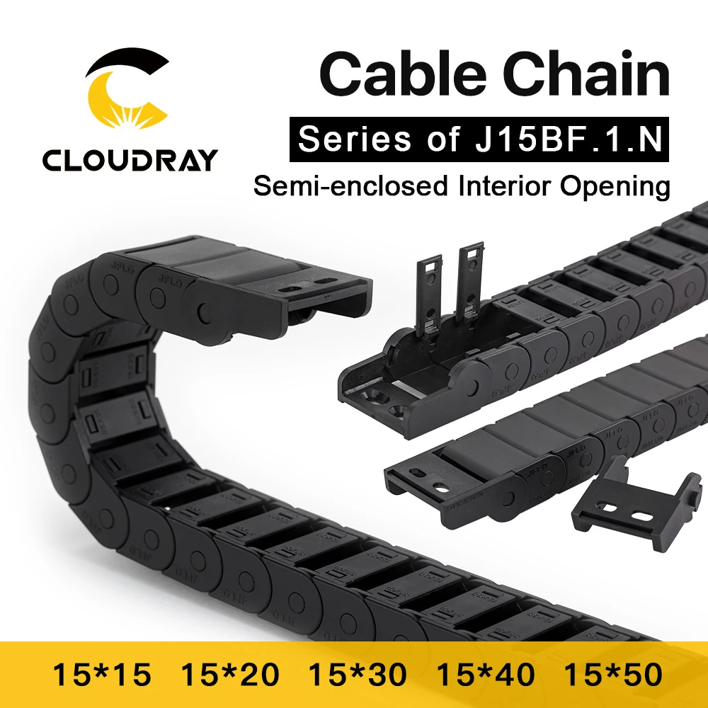 Inner Size: 15x15 mm, Bending Radius: 28mm Fevas Cable Chains 1515mm 1520mm 1530mm Bridge Type Non-Opening 1 Meter Plastic Towline Transmission Drag Chain for Machine 