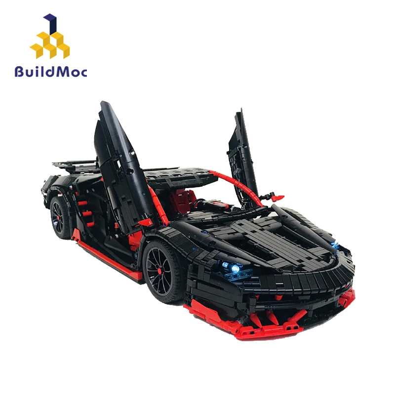 BuildMOC Радиоуправляемая машина Lamborghinis Roadster с функцией питания, строительные блоки для автомобилей, кирпичи, Детские технические игрушки, 20091 MOC 12560