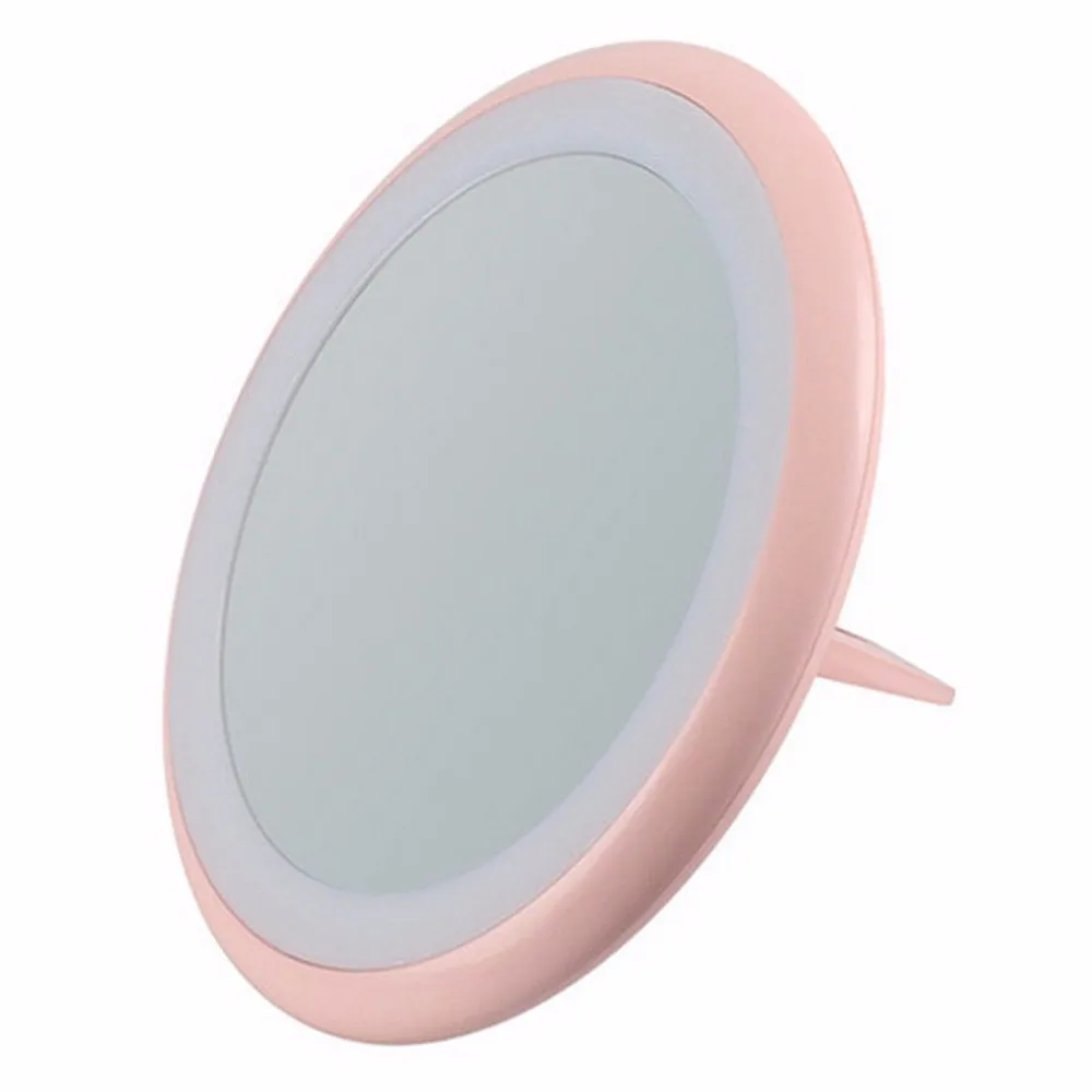 

LED Lighted Makeup Mirror With Light Strap Finger Ring Stand Ultra-thin Foldable Swivel Ring Cordless Portable Mirror