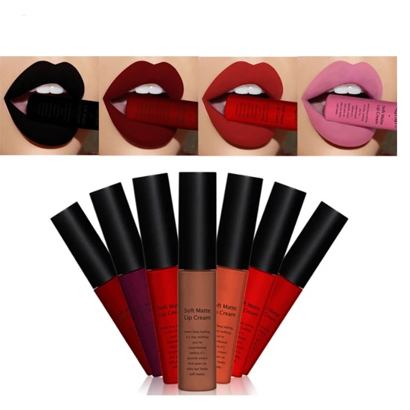 

8 Colors Waterproof Matte Nude Lipstick Pigment Dark Red Black Long Lasting Lip Gloss Women Makeup Lipgloss TSLM1