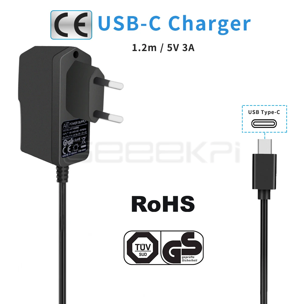 EU Plug GeeekPi Raspberry 5V 3A адаптер питания ЕС/США/Великобритания кабель зарядного устройства для Raspberry Pi 4B/3B+/3B - Цвет: EU Plug