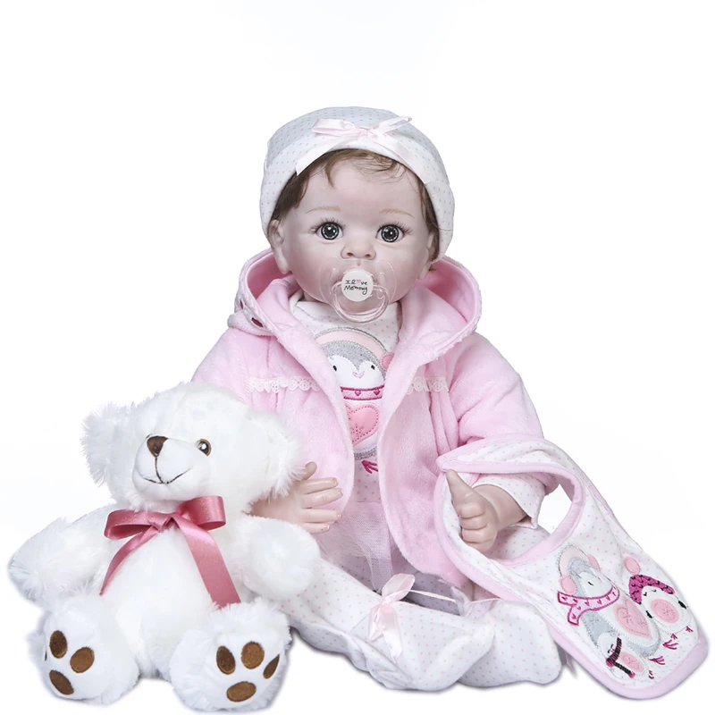 New 55CM high quality bebe reborn doll pink dress with bear life size soft silicone reborn baby dolls Christmas Gift AliExpress Mobile