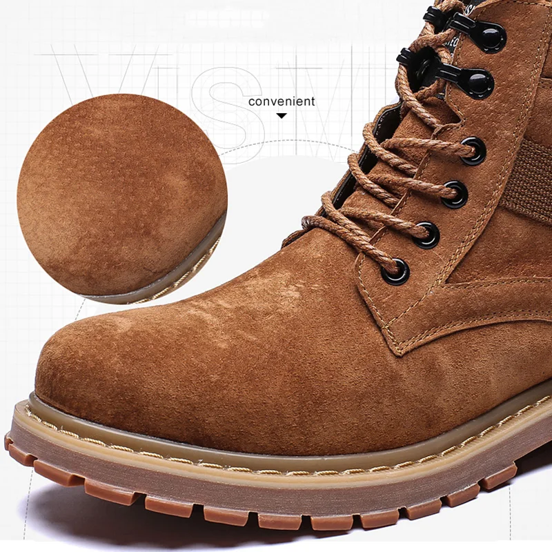 Merkmak Genuine Pig Skin Men Work Boots Non-slip Big Size 37-44 Handmade Autumn Ankle Booties Fashion Lace-up Men Casual Shoes