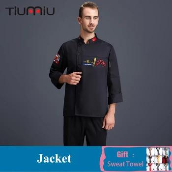 

Long Sleeve Chef Uniform Embroidery Food Services Cooking Clothes Kitchen Restaurant Workwear Chef Coat Baker Cook Clothes