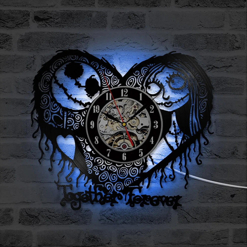 LED Wall Clock Modern Design Nightmare Before Christmas Hanging Clock Vinyl Record Watch Wall Clocks Home Decor