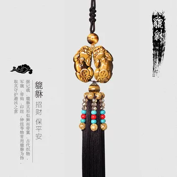 

Tiger's Eye Double Pixiu Car Pendants Top Grade Car Safeness Car Mounted Pendant Car Interior Trim Hanging Decoration Supplies