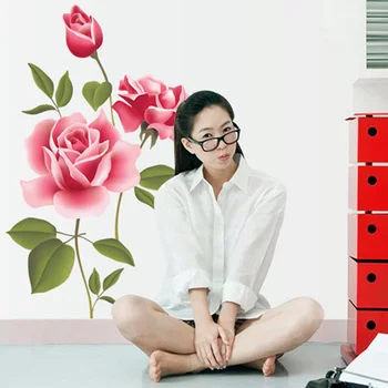 

Romantic Love 3D Rose Flower Blossom Wall stickers Furnishings Living Room TV Decoration Wall Sticker Home Decor Decal Art