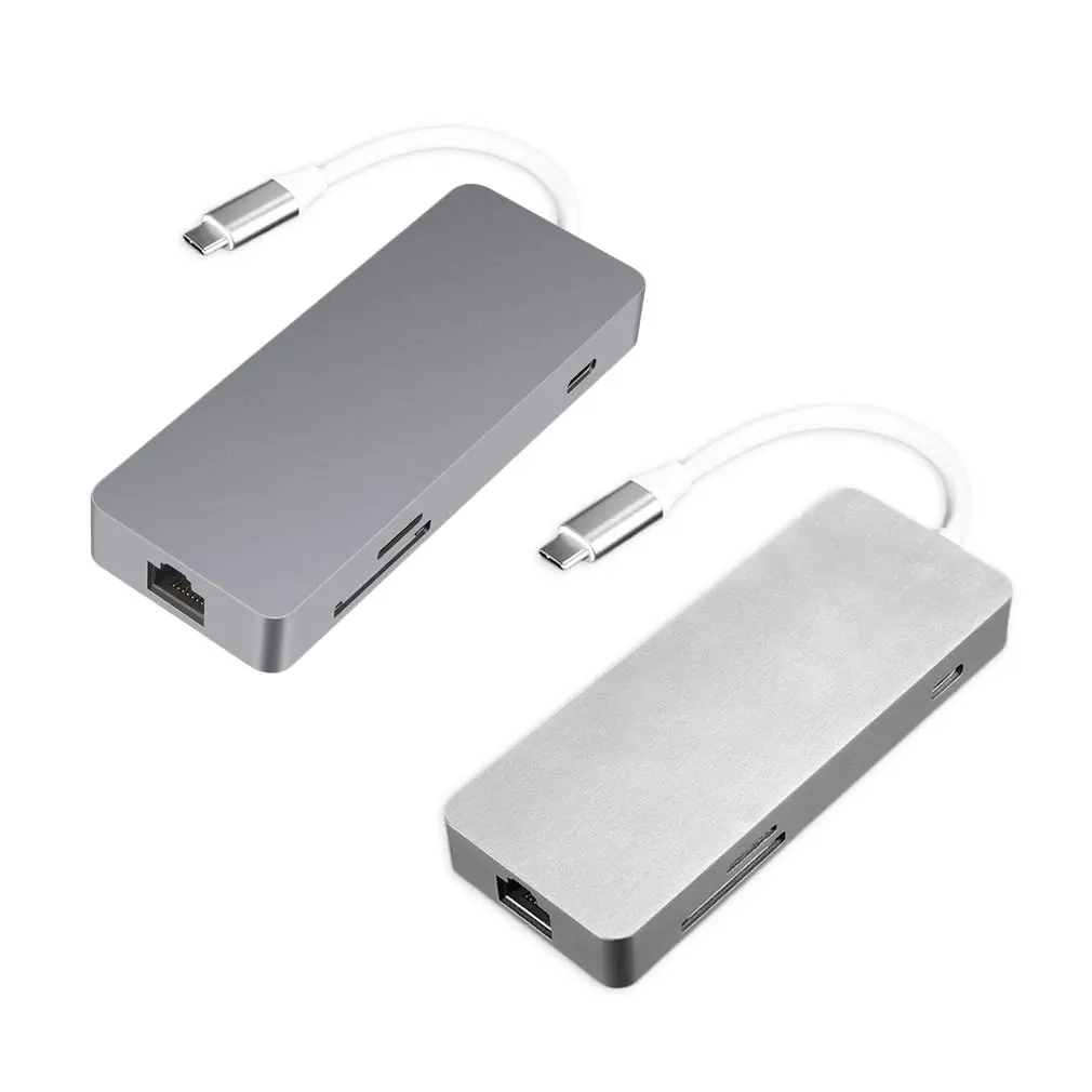 7-в-1 Тип usb-C USB концентратор с LAN Порты и разъёмы Тип с разъемами типа C и конвертер мультимедийного интерфейса высокой четкости 4K видео карта HD TF Card Reader Многофункциональный usb 3,0 концентратор