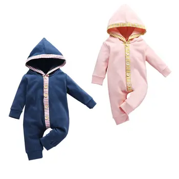 

Baby Romper Boys Girls Solid Color Wild Long Sleeved Hooded Single-Breasted Spring Autumn1