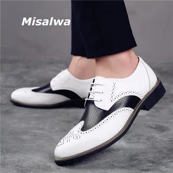 

Misalwa Big Size 38-48 Summer / Spring Hollow Men's Brogue Dress Shoes White Carved Suit Formal Shoes PU Leather British Shoes