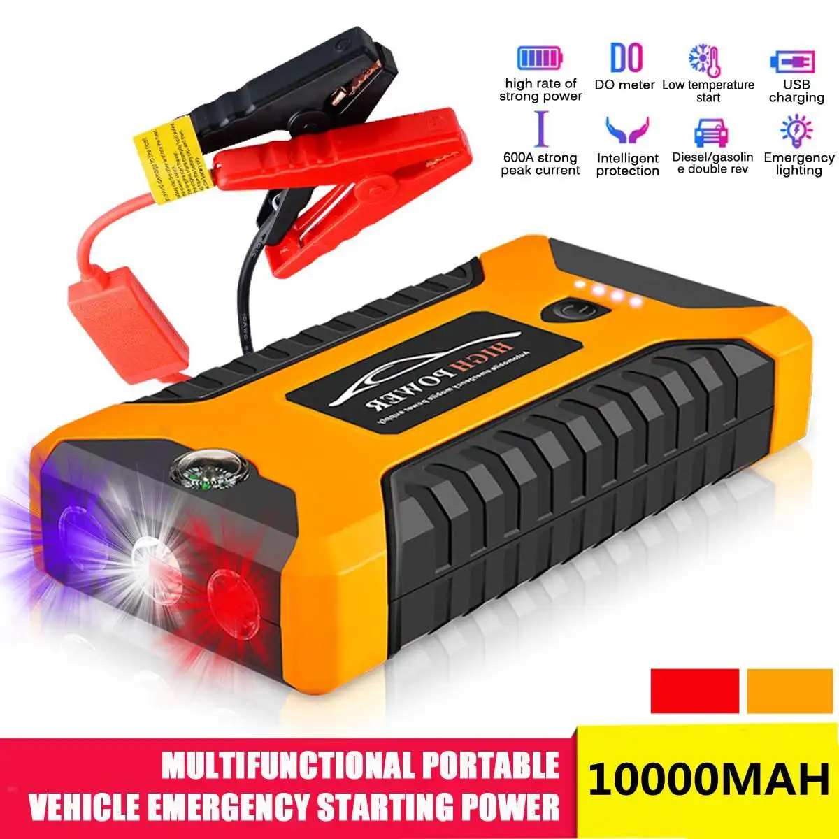 600A портативный автомобильный стартер 10000 мАч пики Powerbank аварийный усилитель аккумулятора Цифровое зарядное устройство с светодиодный фонарик USB порт