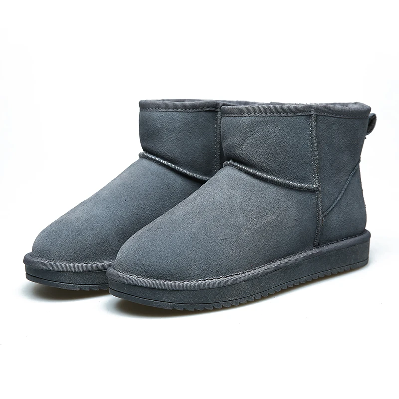 Зимние ботинки на меху из натуральной кожи женские ботинки в австралийском стиле зимние женские ботильоны, теплые мужские ботинки размера плюс 46 - Цвет: gray