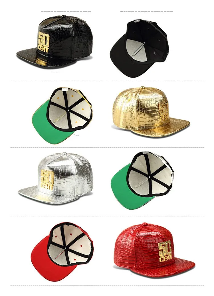 Casquette крокодил Bling Iced Out Gold 50 CENT бейсболки из искусственной кожи с плоскими полями регулируемые хип-хоп мужские шапки