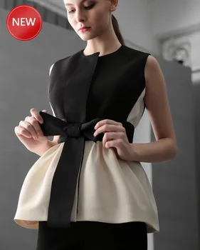 

KpopWomen Sleeveless Peplum Tops Lady Vintage Sleeveless Blouses Women Bow Knot Peplum Tops Ruffles Top Summer