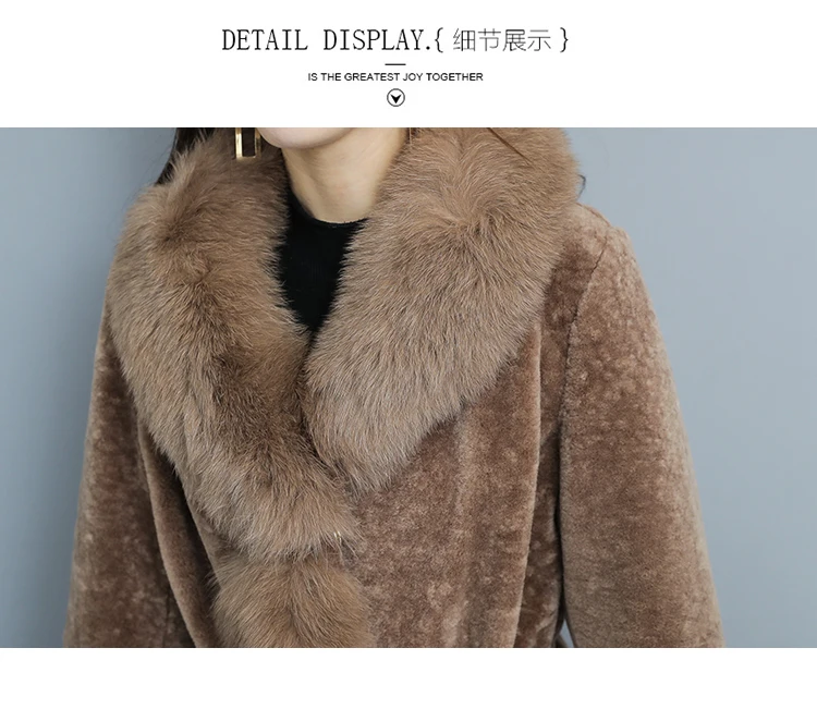 Real shot brand simple temperament plue size women's Thick Warm Fur Overcoat collar Merino Sheep Fur coat