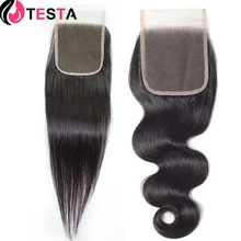 

Testa 4x4 Lace Closure Natural Color Straight Peruvian Body Wave Human Hair Light Brown Swiss Lace Closures Free/Middle Part