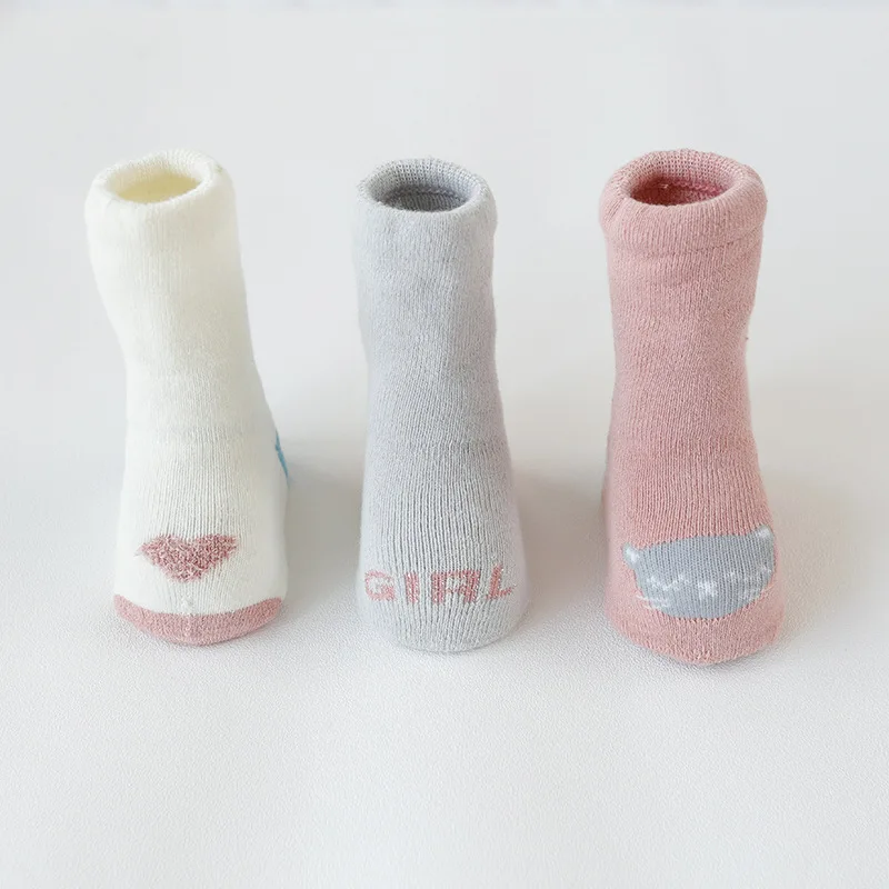 3Pairs 03 3 шт., носки детские возраст 1-3 года, высококачественные толстые зимние теплые носки с плюшевой подкладкой нескользящие носки-тапочки с резиновой подошвой для малышей - Цвет: 3Pairs 03