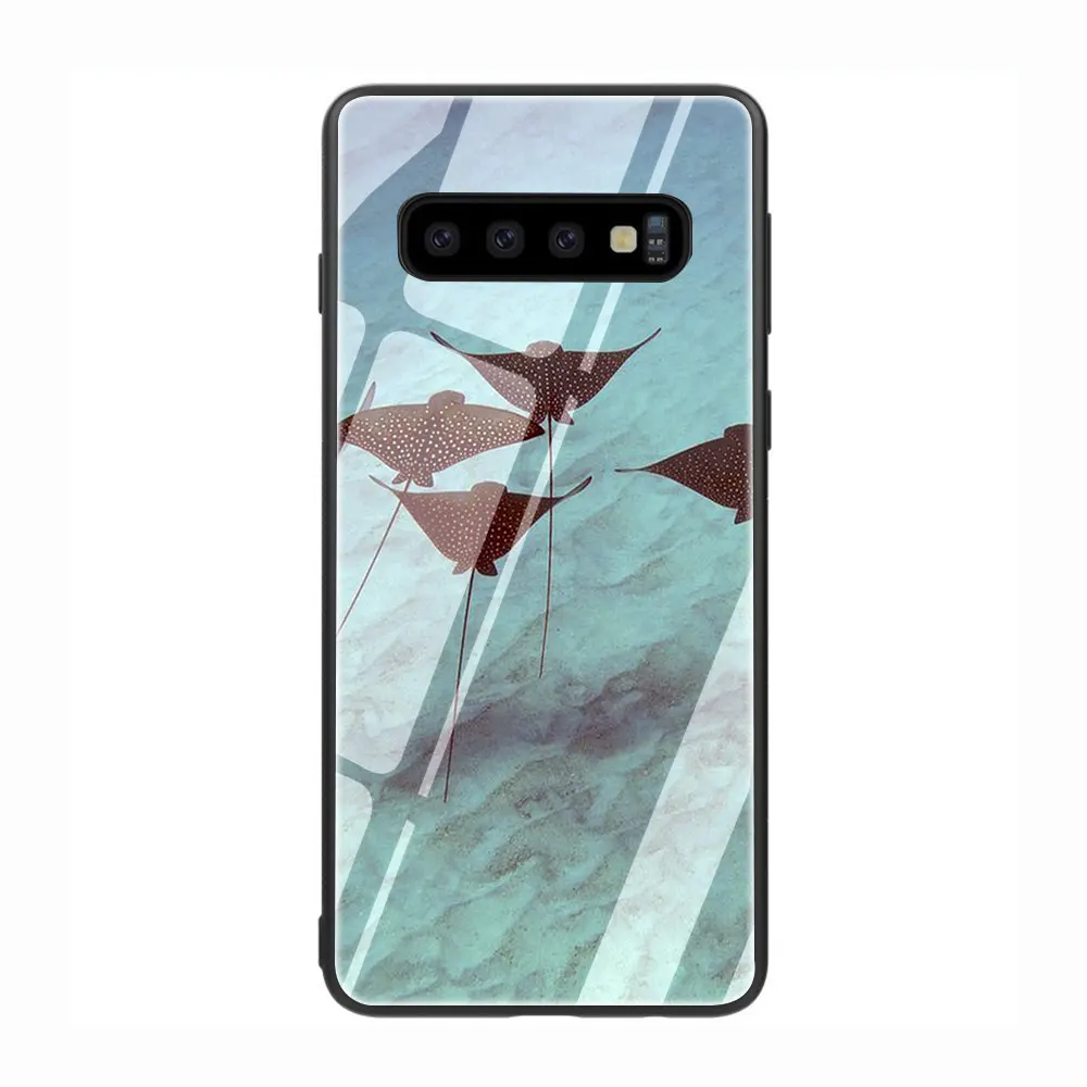 Животное Manta Ray закаленное Стекло TPU черный чехол для Galaxy S7 Edge S8 S9 S10 Plus, Note 8, 9, 10, A10 20 30 40 50 60 70