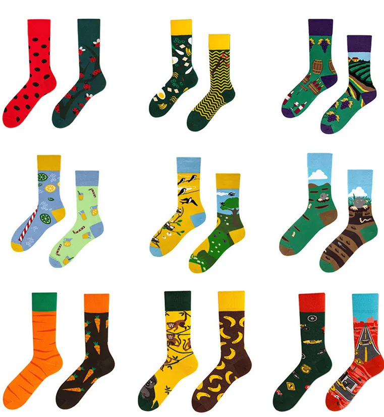 

1 pair Autumn Winter Retro AB Trend women socks cotton cartoon Male Socks happy socks funny socks 666