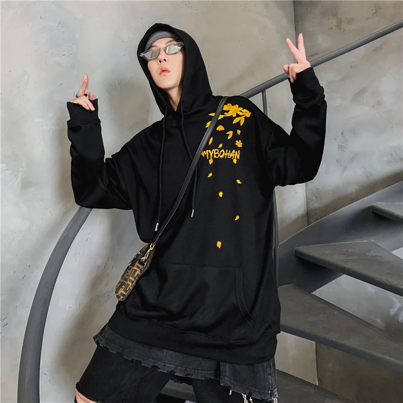 Embroidered Phoenix Hoody Men Streetwear Long Sleeve Loose Hoodies Autumn