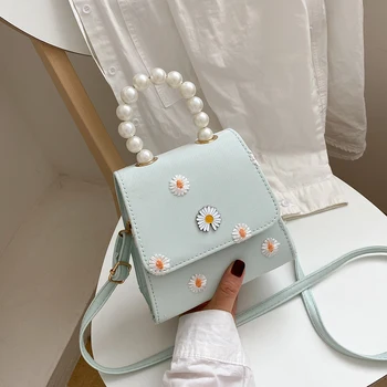 

Pearl Leather Crossbody Bags For Women 2020 Summer Daisy Flower Small Shoulder Bag Designer Female Elegant Messenger Bag Totes