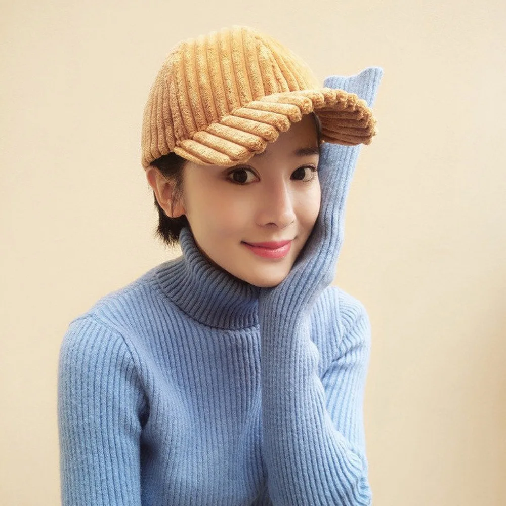 

Women Baseball Caps Female Peaked Hats Corduroy Soft Solid Color Winter and Autumn Keep Warm Curved Brim
