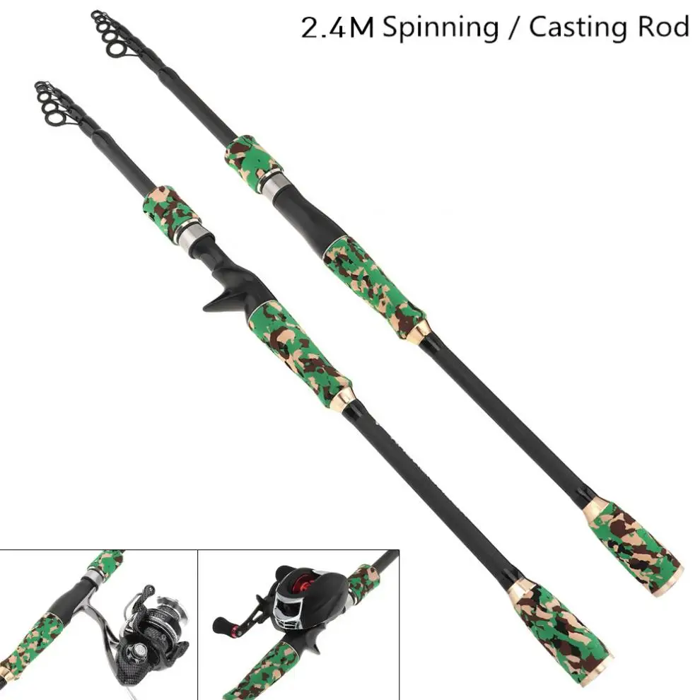 

2.4m Green Camouflage Color Carbon Fiber Lure Fishing Rod Spinning Casting Rod 6 Section Telescopic Ultra Light Fishing Pole