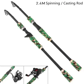 

2.4m Green Camouflage Color Carbon Fiber Lure Fishing Rod Spinning Casting Rod 6 Section Telescopic Ultra Light Fishing Pole