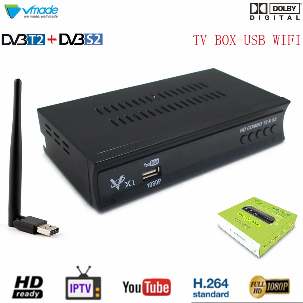 HD 1080P цифровой наземный спутниковый ресивер ТВ-тюнер с USB WiFi DVB-T2/S2 комбинированная Поддержка Dolby PVR Youtube телеприставка