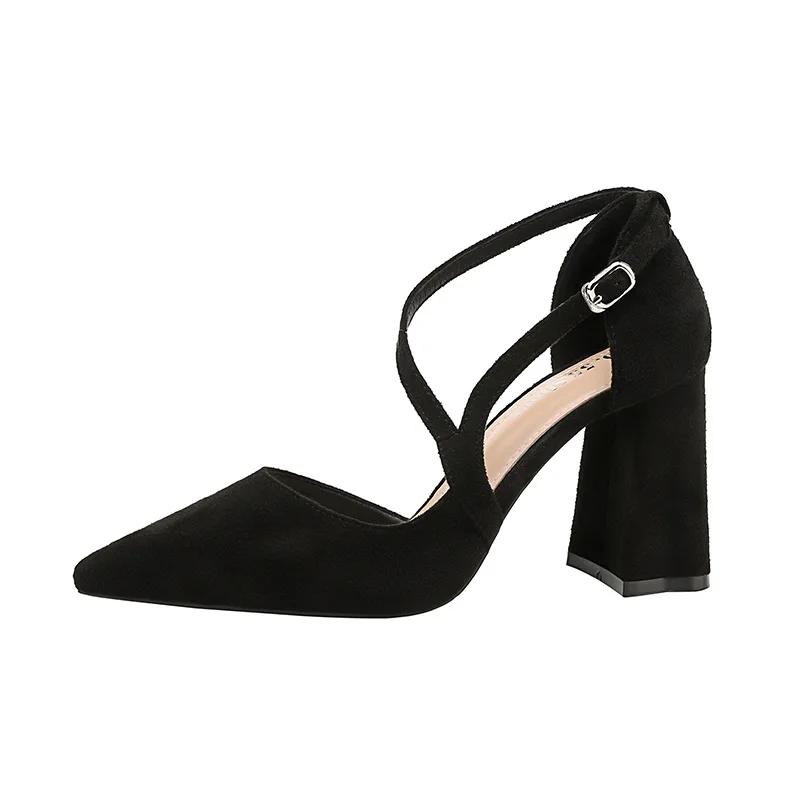 

8CM PUMPS 2020 fashion pointed high heels nightclub sexy women's shoes thick heel thin all match shallow mouth women's shoes