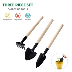Mini pelle râteau pour plantes, ensemble de 3 pièces, outils bonsaï de jardin, Mini outils à main, plantation Miniature, manche en bois 